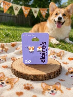 Claire’s Corgi Stud Earrings Set 🐶 Cute Dog Face & Booty Novelty Earrings NWT